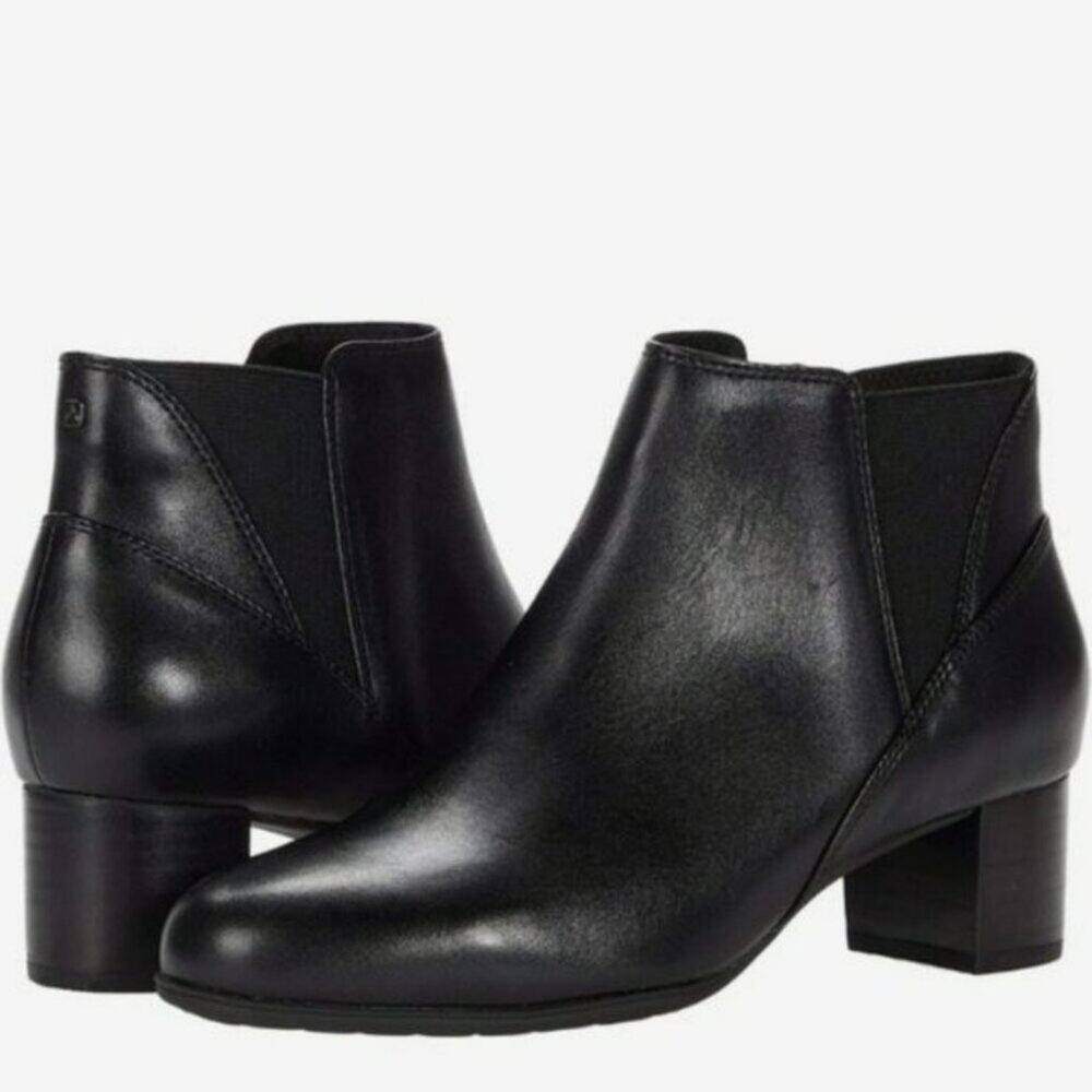 Aravon Black Leather Chelsea Boots Comfort Low Heel Work Office Booties Size 7
